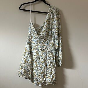 Free People White Dress with Yellow and Blue Floral Pattern